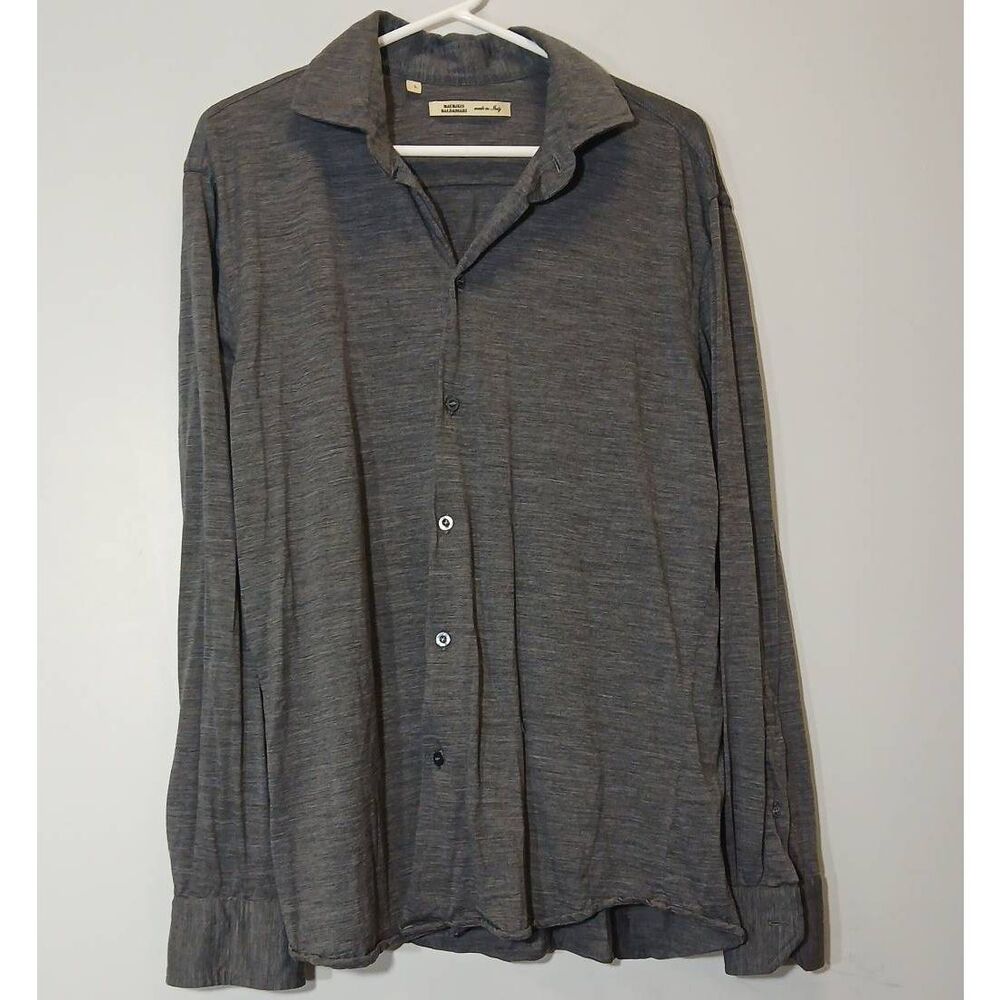 Maurizio baldassari men large shirt merino wool charcoal gray button longsleeve
